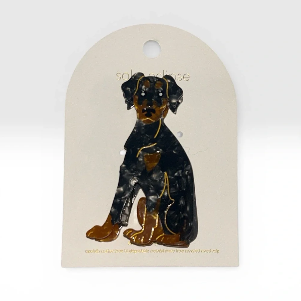NWT Solar Eclipse Anthropologies Hand Painted “DOBERMAN” Dog Brees Hair Clip